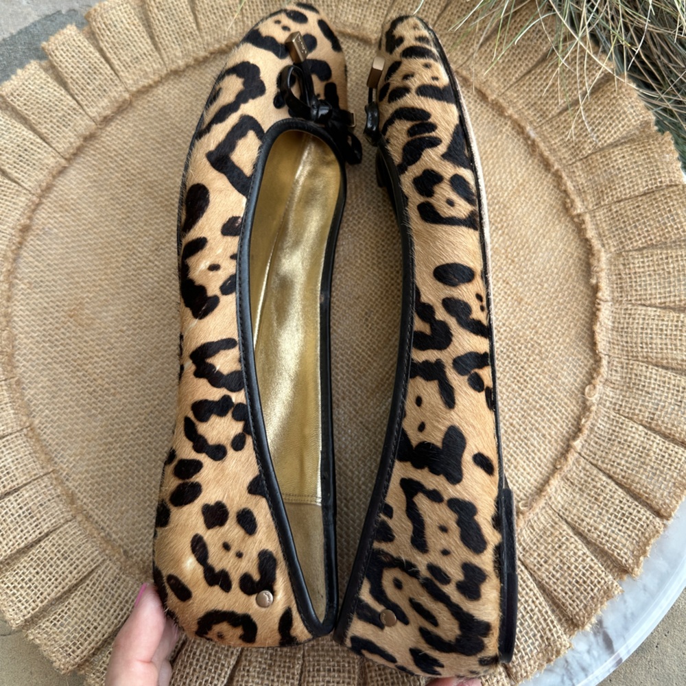 Vintage Coach Calf Hair Leopard Print Leather Ballet Flats Size 9.5 black bow - Picture 5 of 8